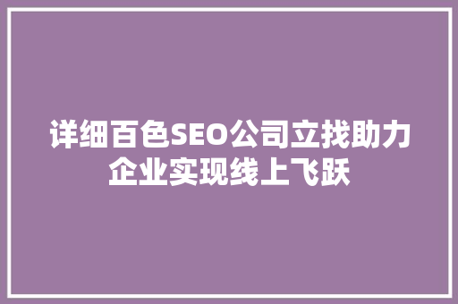 详细百色SEO公司立找助力企业实现线上飞跃