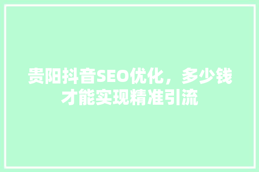 贵阳抖音SEO优化，多少钱才能实现精准引流