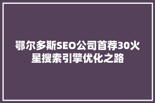 鄂尔多斯SEO公司首荐30火星搜索引擎优化之路
