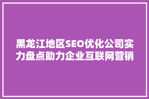 黑龙江地区SEO优化公司实力盘点助力企业互联网营销腾飞