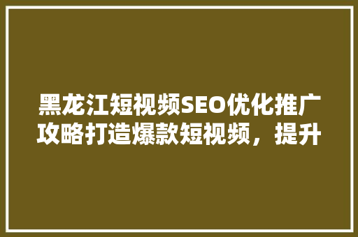 黑龙江短视频SEO优化推广攻略打造爆款短视频，提升品牌影响力