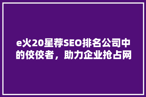 e火20星荐SEO排名公司中的佼佼者，助力企业抢占网络高地