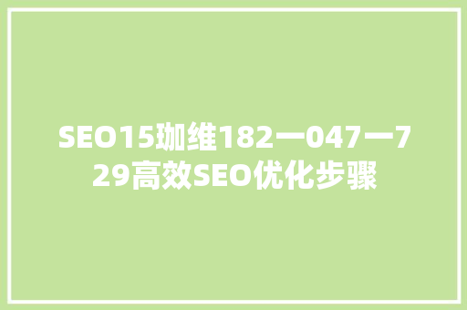SEO15珈维182一047一729高效SEO优化步骤