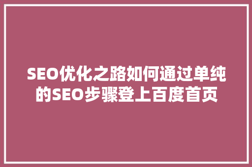 SEO优化之路如何通过单纯的SEO步骤登上百度首页