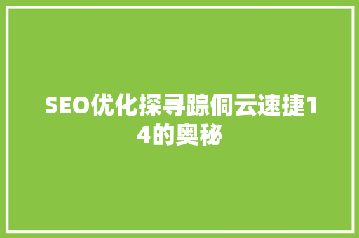 SEO优化探寻踪侗云速捷14的奥秘