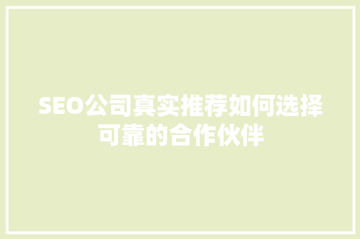 SEO公司真实推荐如何选择可靠的合作伙伴