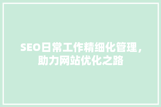 SEO日常工作精细化管理，助力网站优化之路
