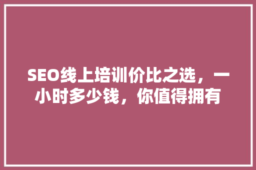 SEO线上培训价比之选，一小时多少钱，你值得拥有