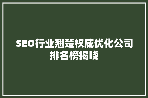 SEO行业翘楚权威优化公司排名榜揭晓