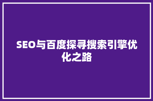 SEO与百度探寻搜索引擎优化之路