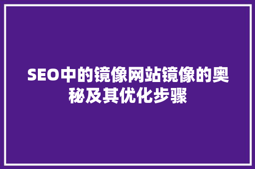 SEO中的镜像网站镜像的奥秘及其优化步骤