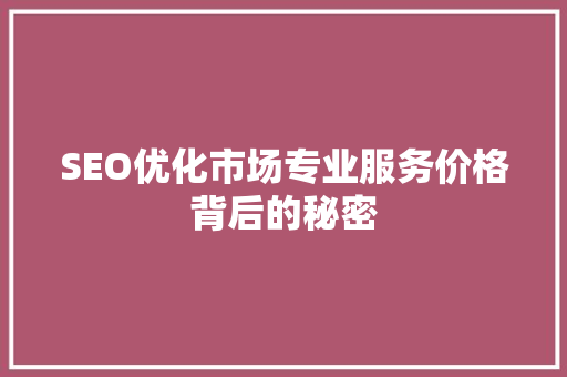 SEO优化市场专业服务价格背后的秘密
