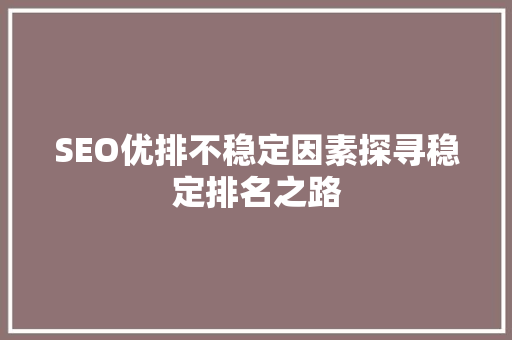 SEO优排不稳定因素探寻稳定排名之路