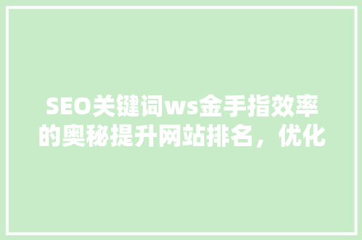 SEO关键词ws金手指效率的奥秘提升网站排名，优化用户体验