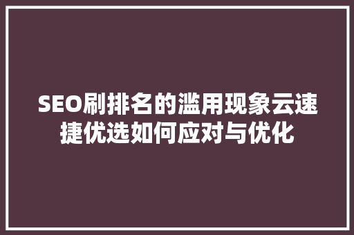 SEO刷排名的滥用现象云速捷优选如何应对与优化
