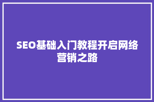 SEO基础入门教程开启网络营销之路
