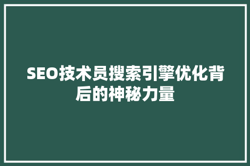 SEO技术员搜索引擎优化背后的神秘力量