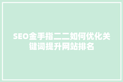 SEO金手指二二如何优化关键词提升网站排名