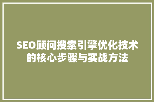 SEO顾问搜索引擎优化技术的核心步骤与实战方法