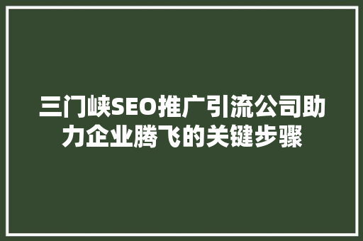 三门峡SEO推广引流公司助力企业腾飞的关键步骤