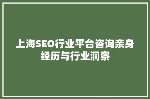 上海SEO行业平台咨询亲身经历与行业洞察