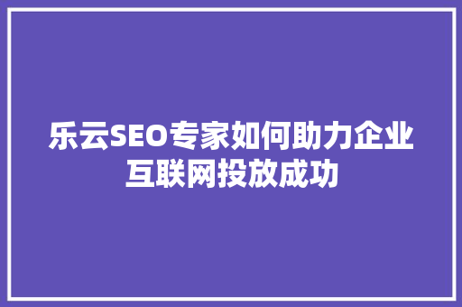 乐云SEO专家如何助力企业互联网投放成功