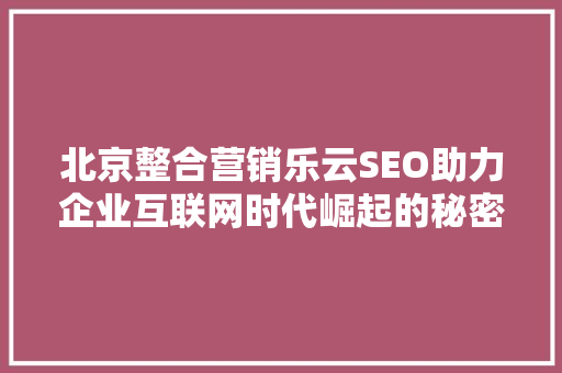 北京整合营销乐云SEO助力企业互联网时代崛起的秘密武器