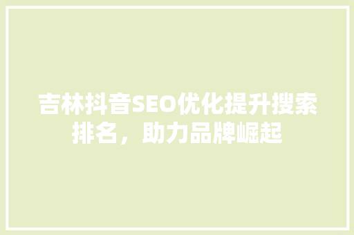 吉林抖音SEO优化提升搜索排名，助力品牌崛起