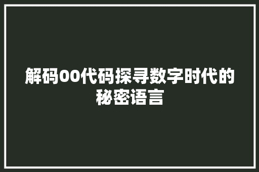 解码00代码探寻数字时代的秘密语言