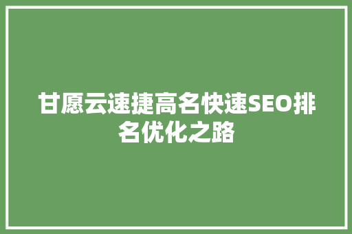 甘愿云速捷高名快速SEO排名优化之路