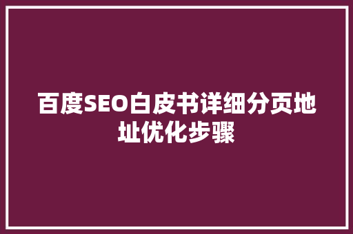 百度SEO白皮书详细分页地址优化步骤