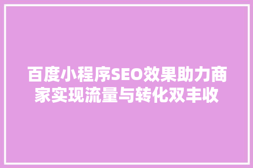 百度小程序SEO效果助力商家实现流量与转化双丰收