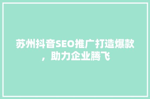 苏州抖音SEO推广打造爆款，助力企业腾飞