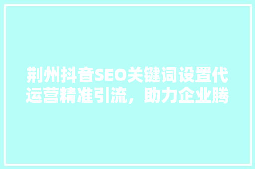 荆州抖音SEO关键词设置代运营精准引流，助力企业腾飞