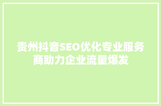 贵州抖音SEO优化专业服务商助力企业流量爆发