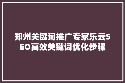 郑州关键词推广专家乐云SEO高效关键词优化步骤