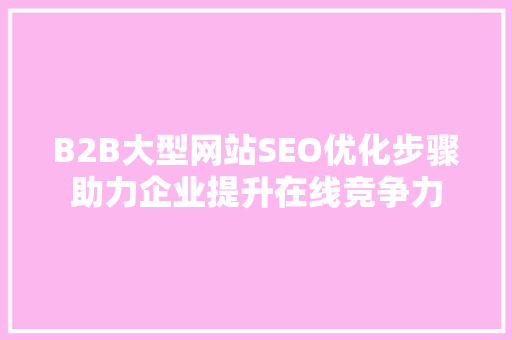 B2B大型网站SEO优化步骤助力企业提升在线竞争力