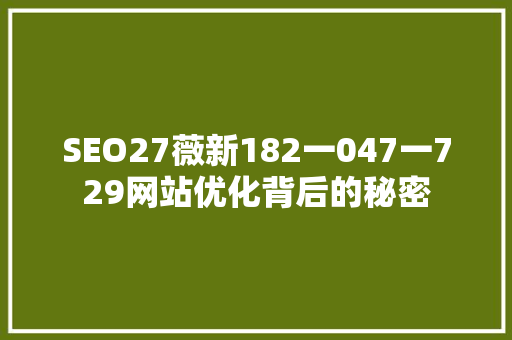 SEO27薇新182一047一729网站优化背后的秘密