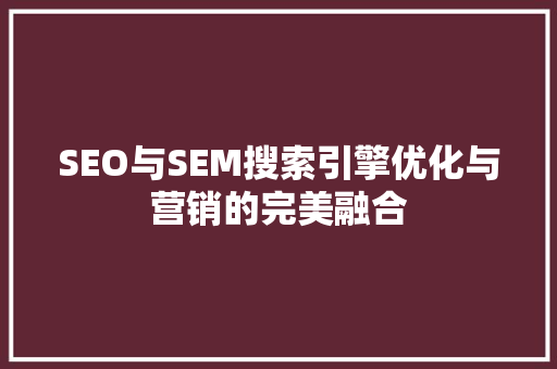 SEO与SEM搜索引擎优化与营销的完美融合