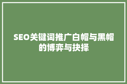 SEO关键词推广白帽与黑帽的博弈与抉择