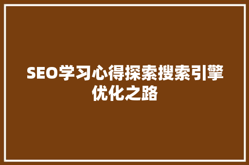 SEO学习心得探索搜索引擎优化之路