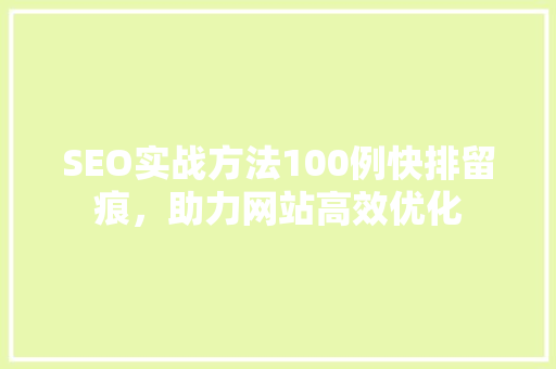SEO实战方法100例快排留痕，助力网站高效优化