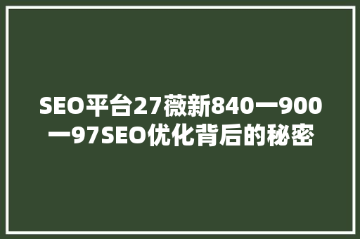 SEO平台27薇新840一900一97SEO优化背后的秘密