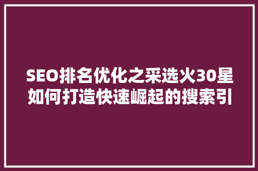 SEO排名优化之采选火30星如何打造快速崛起的搜索引擎霸主