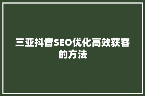三亚抖音SEO优化高效获客的方法