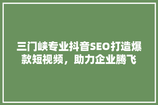 三门峡专业抖音SEO打造爆款短视频，助力企业腾飞