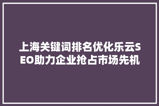 上海关键词排名优化乐云SEO助力企业抢占市场先机