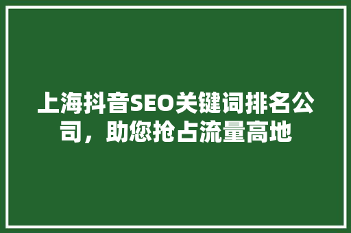 上海抖音SEO关键词排名公司，助您抢占流量高地
