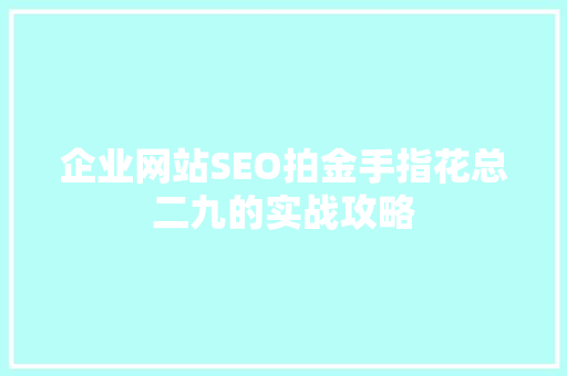 企业网站SEO拍金手指花总二九的实战攻略