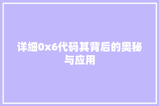 详细0x6代码其背后的奥秘与应用